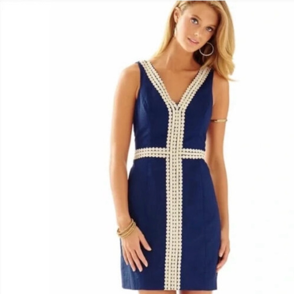 Lilly Pulitzer Navy and Gold Mini Dress Size 6